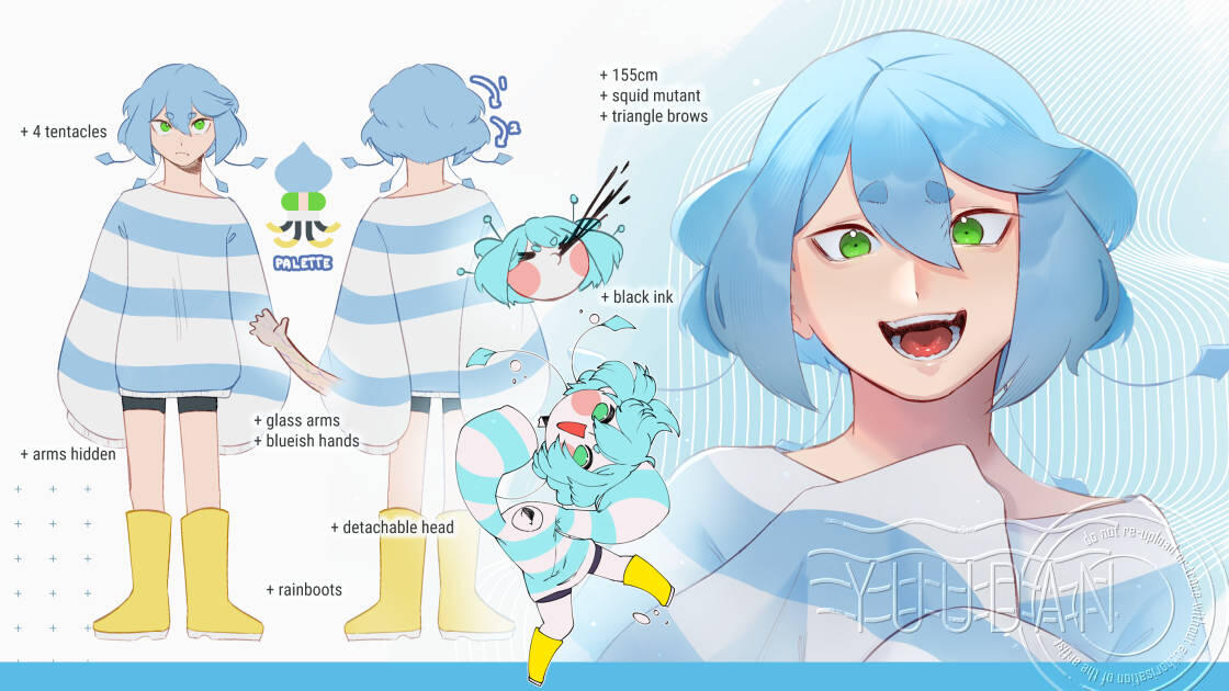A character design sheet of my mascot as reference.