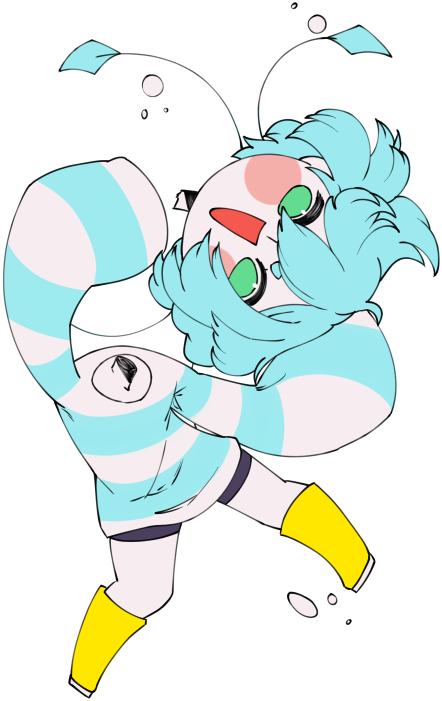 A drawing of my mascot floating in water.